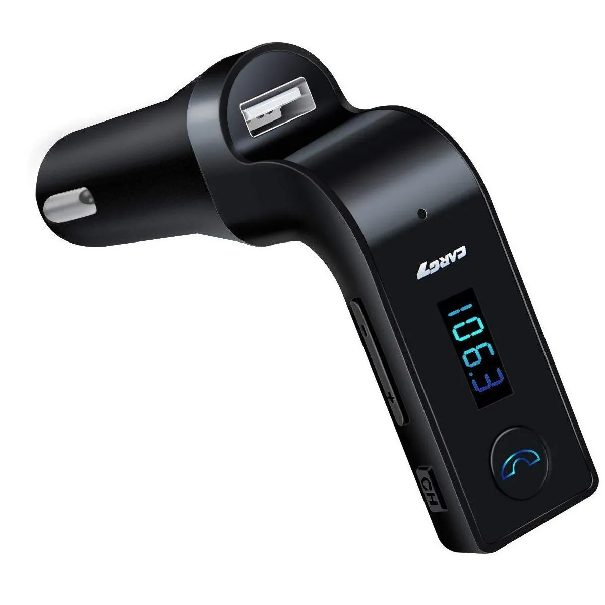 CARG7 Bluetooth Car Charger FM Kit MP3 Transmitter USB and TF Card Slot with in Built Mic Hands-Free Calling for All Android and iOS Devices