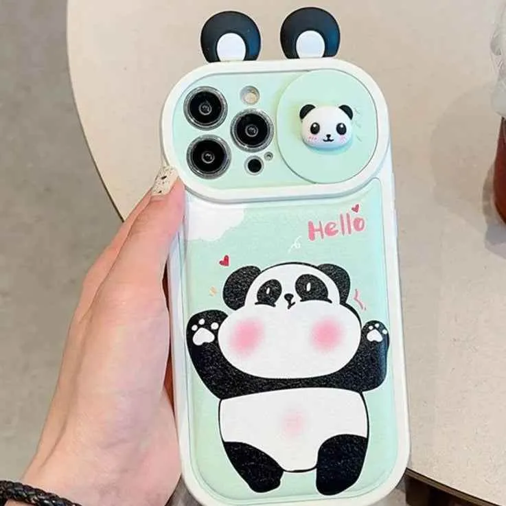 Cartoon 3D Ears Panda Cow Cute Phone Case For iPhone 11, 12, 13, 14, 15 Pro Max