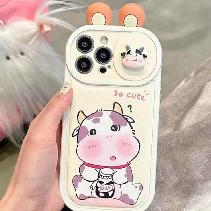 Cartoon 3D Ears Panda Cow Cute Phone Case For iPhone 11, 12, 13, 14, 15 Pro Max