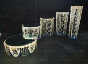 Cascading pearl and Crystal cake stands cascading style ,   1 to 5 tiers - Premium glass crystal faux pearls