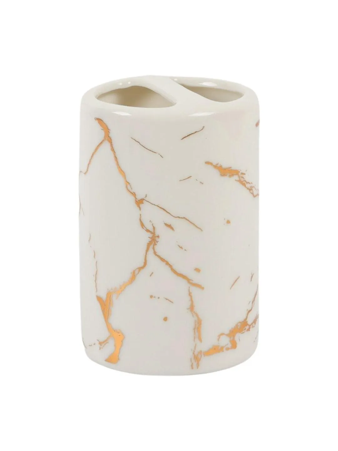 Ceramic Cylindrical Bathroom Set Of 4 - Abstract Pattern, Bath Accessories