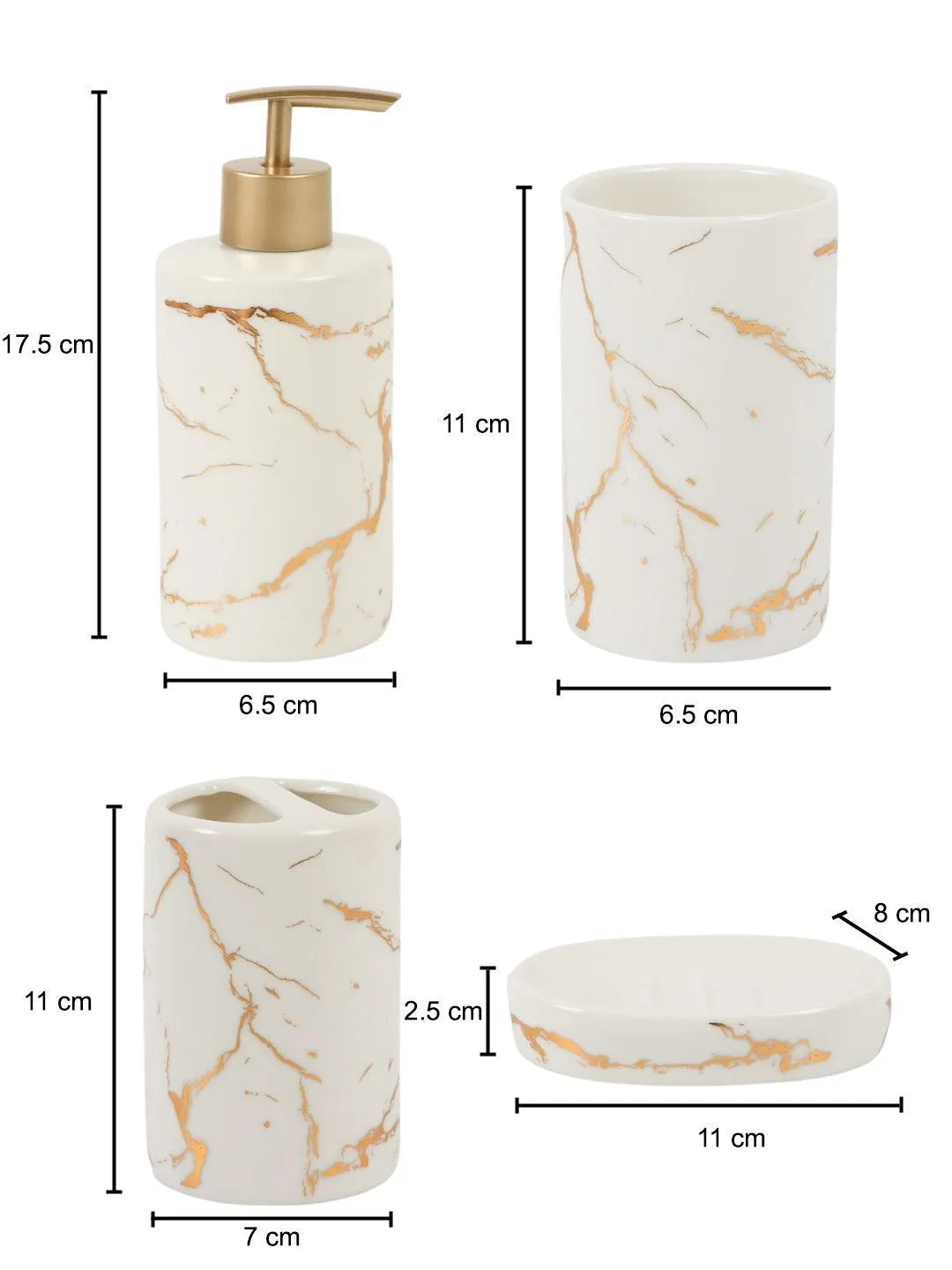 Ceramic Cylindrical Bathroom Set Of 4 - Abstract Pattern, Bath Accessories