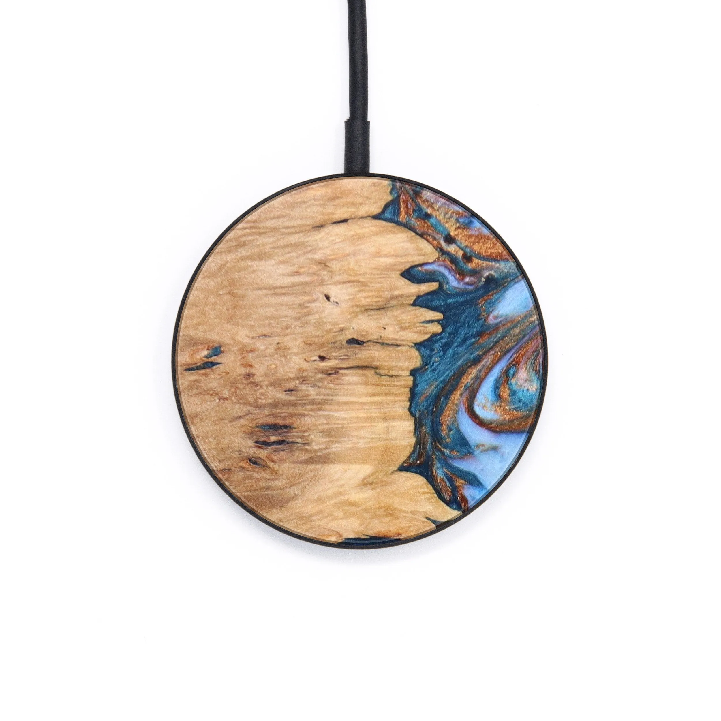 Circle Wood Resin Wireless Charger - Clara (Teal & Gold, 638236)