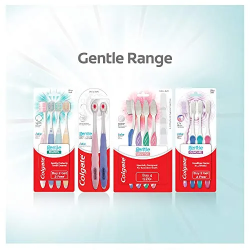 Colgate Gentle Enamel Ultra Soft Bristles Manual Toothbrush for adults, 4 Pcs (Buy2 Get 2), Soft Bristles for Enamel Care,Multicolor