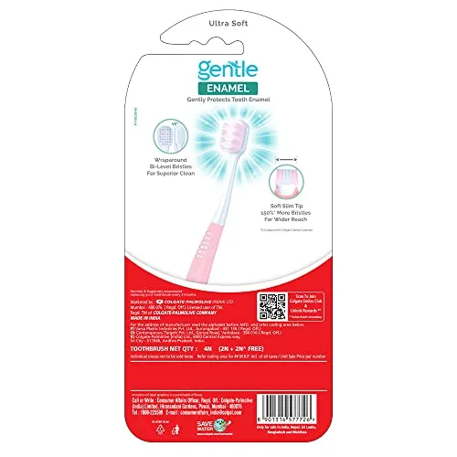 Colgate Gentle Enamel Ultra Soft Bristles Manual Toothbrush for adults, 4 Pcs (Buy2 Get 2), Soft Bristles for Enamel Care,Multicolor