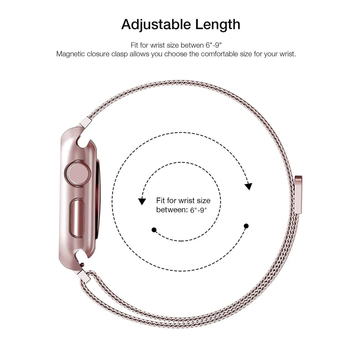 Compatible for Apple Watch Band with Case 42mm, Stainless Steel Mesh Milanese Loop with Adjustable Magnetic Closure Replacement Wristband iWatch Band for Apple Watch Series 3 2 1 - Rose Gold