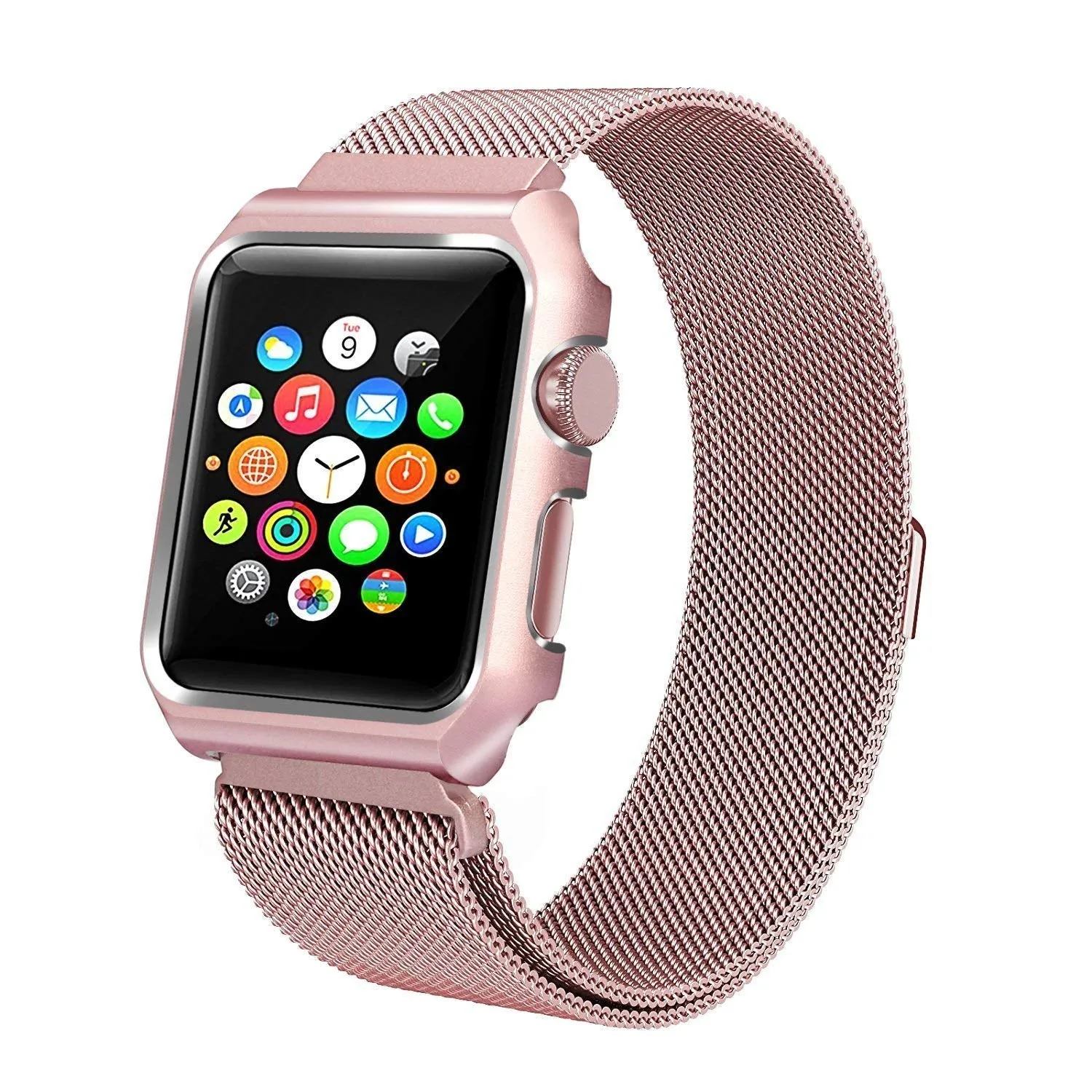 Compatible for Apple Watch Band with Case 42mm, Stainless Steel Mesh Milanese Loop with Adjustable Magnetic Closure Replacement Wristband iWatch Band for Apple Watch Series 3 2 1 - Rose Gold