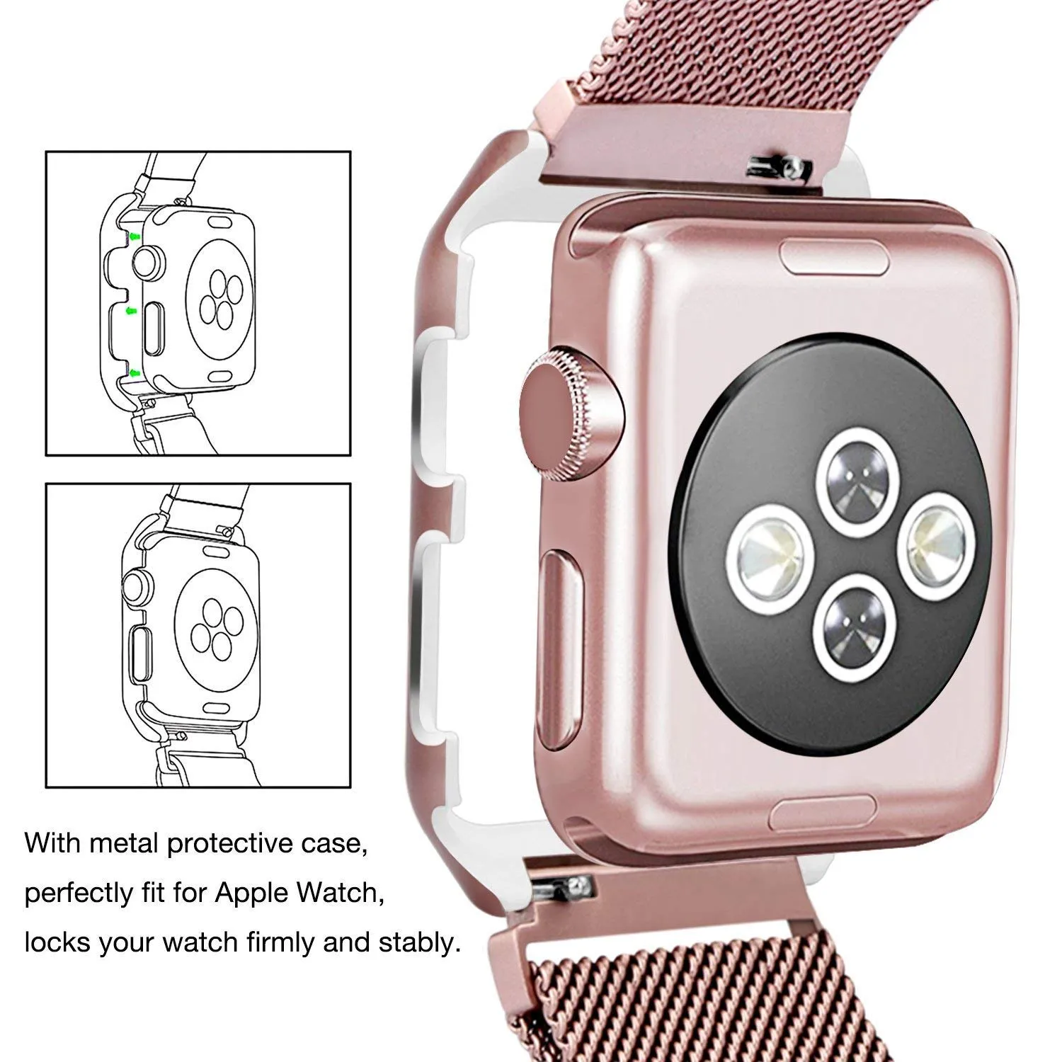 Compatible for Apple Watch Band with Case 42mm, Stainless Steel Mesh Milanese Loop with Adjustable Magnetic Closure Replacement Wristband iWatch Band for Apple Watch Series 3 2 1 - Rose Gold