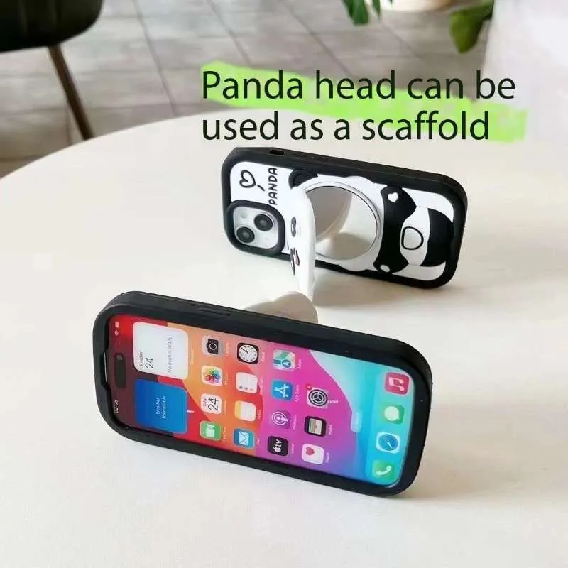 Cute Panda With Mirror Stand Silicon Phone Case For iPhone 13