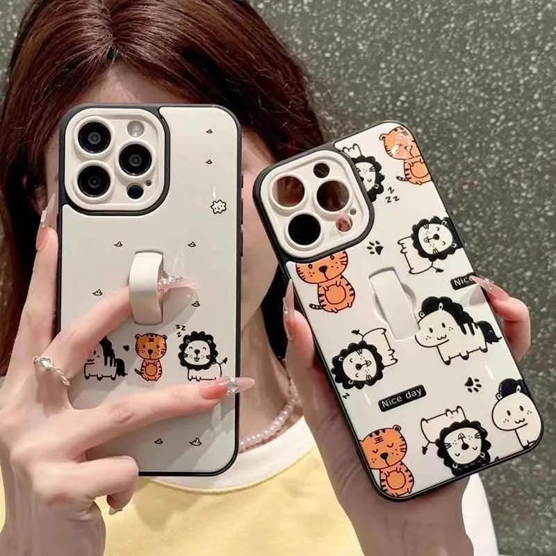 Cute Phone Cases for iPhone 11, 12, 13, 14, or 15 Pro Max - Cartoon Animals Cover With Ring Holder - TSP211