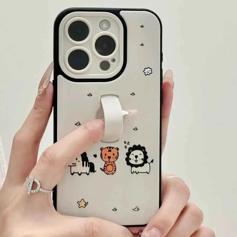 Cute Phone Cases for iPhone 11, 12, 13, 14, or 15 Pro Max - Cartoon Animals Cover With Ring Holder - TSP211