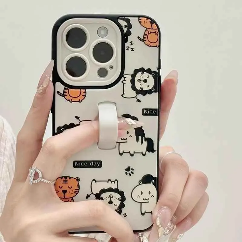 Cute Phone Cases for iPhone 11, 12, 13, 14, or 15 Pro Max - Cartoon Animals Cover With Ring Holder - TSP211