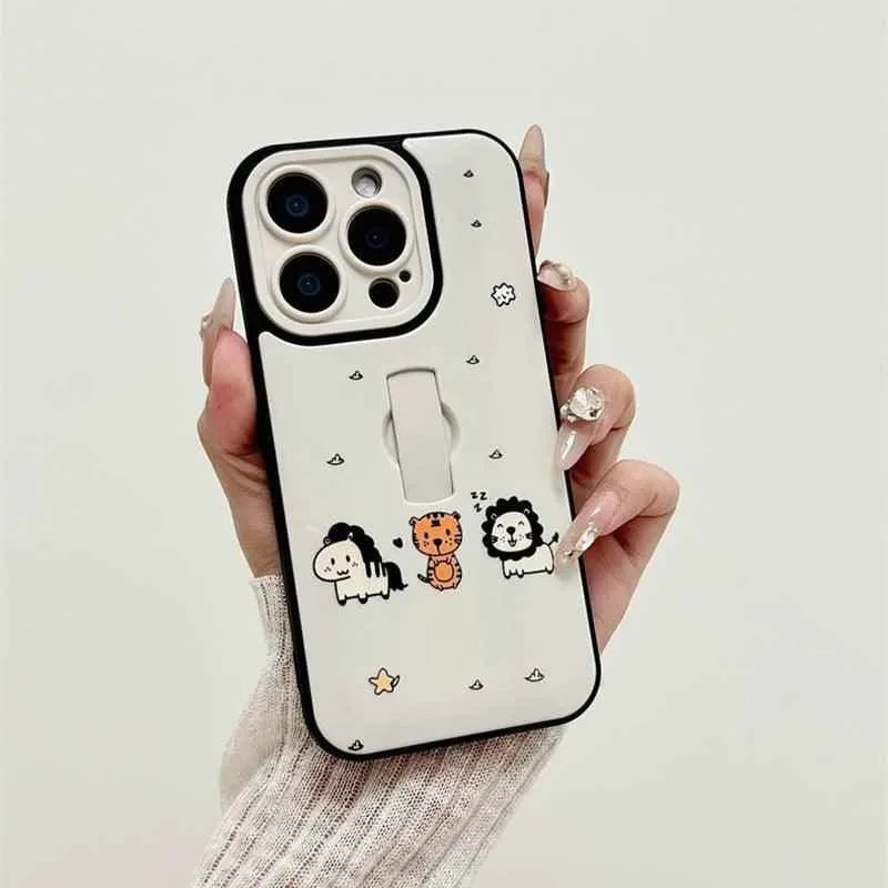 Cute Phone Cases for iPhone 11, 12, 13, 14, or 15 Pro Max - Cartoon Animals Cover With Ring Holder - TSP211