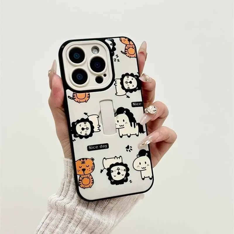 Cute Phone Cases for iPhone 11, 12, 13, 14, or 15 Pro Max - Cartoon Animals Cover With Ring Holder - TSP211