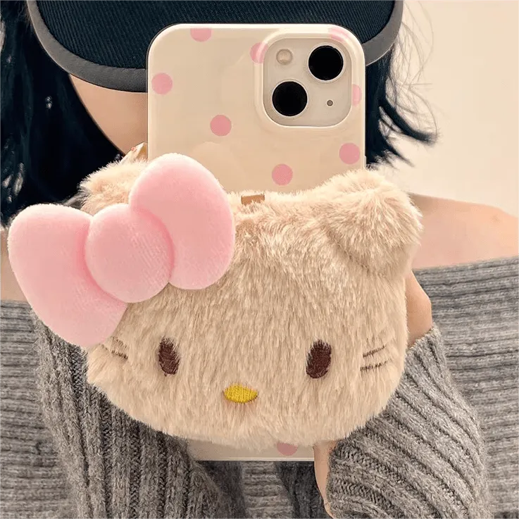 Cute Plush Kitty Stand iPhone Case