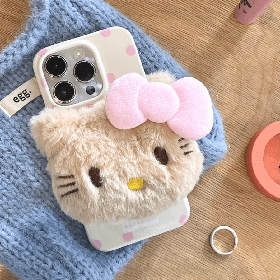 Cute Plush Kitty Stand iPhone Case