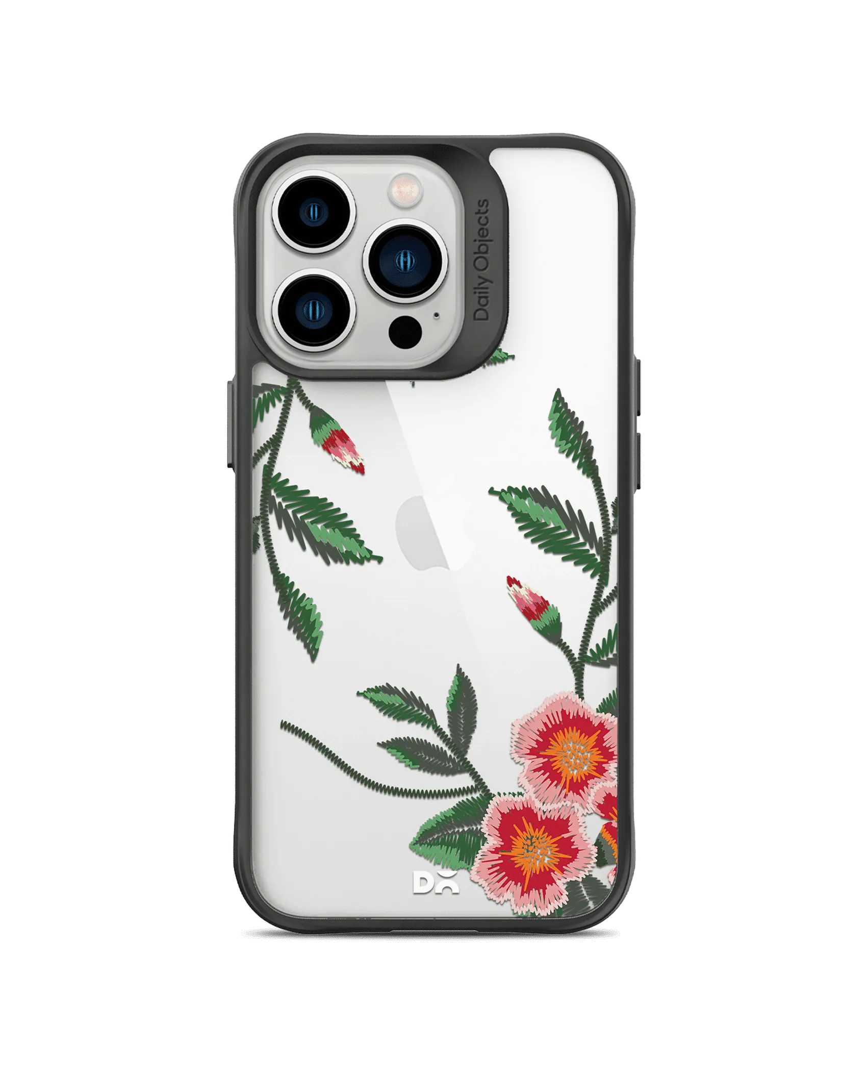 DailyObjects Flower Embroidery Black Hybrid Clear Phone Case Cover For iPhone 14 Pro