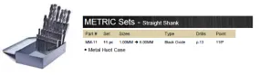 DRILL BIT SET METRIC BLACK OXIDE 118° 11 PIECE WITH METAL CASE