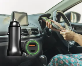 Dual Car Charger Type C, 3.1A Rapid Charging, USB & Type C Ports, CE, FCC Certified