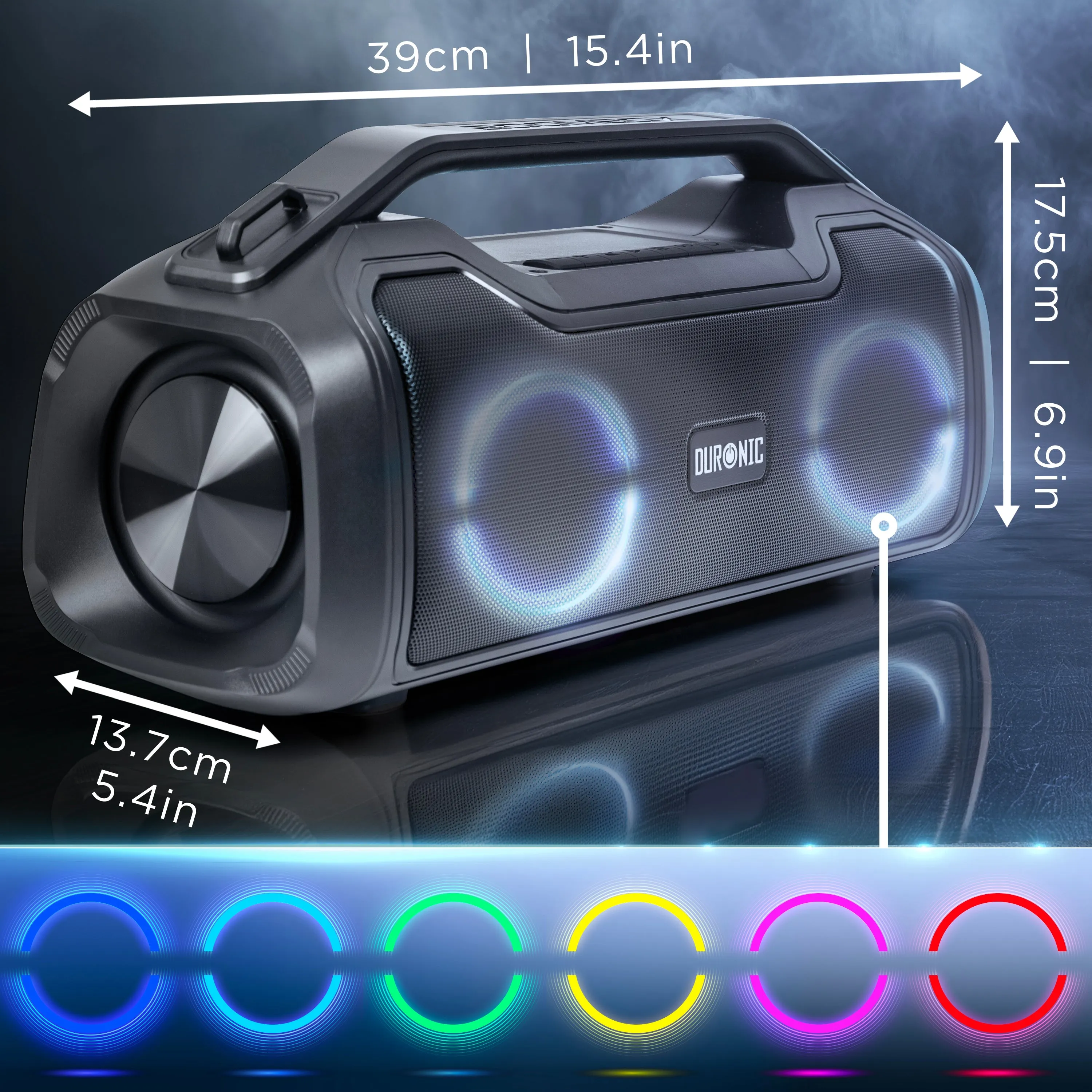 Duronic Portable Boombox BX48, Wireless Bluetooth Speaker with RGB, IPX Waterproof Loudspeaker for Party, Outdoor, Travel, Home Subwoofer with USB Plug in AUX Loud Speakers