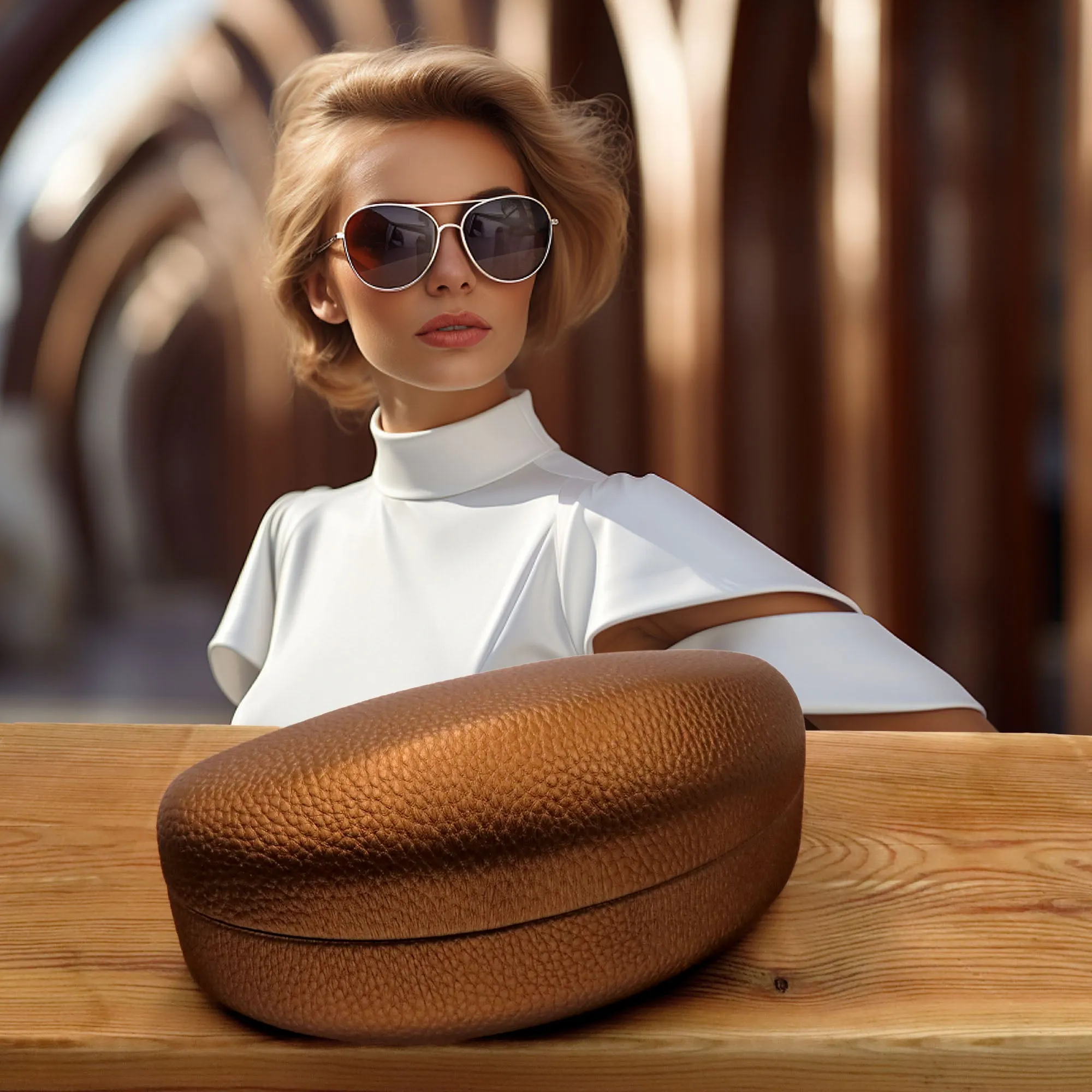 Extra Large Sunglasses Case for Curved Frames - Women Eyeglass Case with Pouch & Cloth (AS179 Bronze)