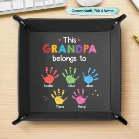 Family  - This Grandpa Belongs To Grandkids Kids - Personalized Leather Valet Tray