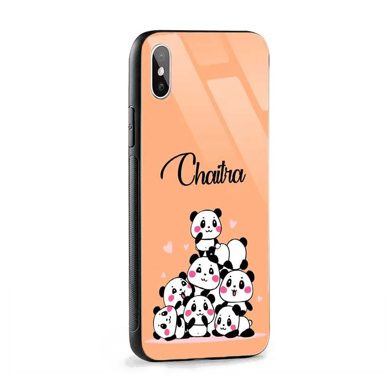 Glossy Protective Case With Orange Yellow Pandas Name