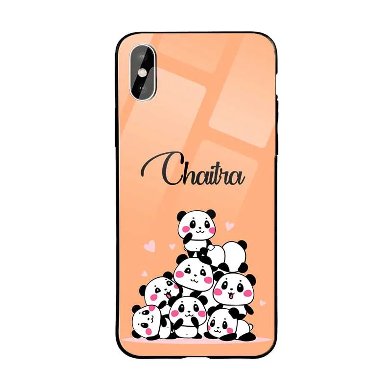 Glossy Protective Case With Orange Yellow Pandas Name