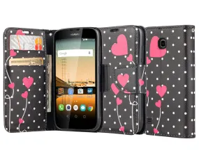 Huawei Union | Y538 Case, Wrist Strap Magnetic Flip Fold[Kickstand] Pu Leather Wallet Case with ID & Card Slots - Polka Dot Hearts