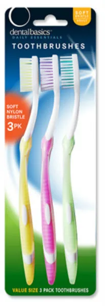 Just Because™ 9875 DentalBasics™ Soft Bristle Adult Toothbrush, 3-Pack