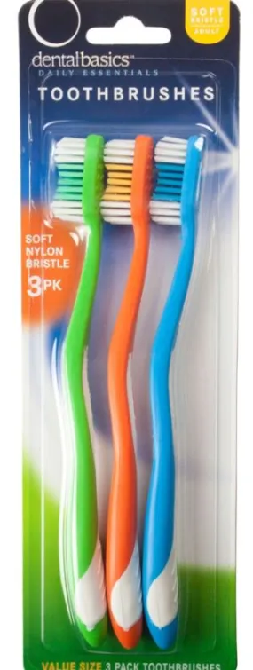 Just Because™ 9875 DentalBasics™ Soft Bristle Adult Toothbrush, 3-Pack