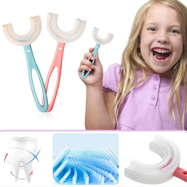 Kids U Shaped Toothbrush, 360° Manual U Shaped Toothbrush for Kids, Kids Toothbrushes U Shape with Food Grade Soft Silicone Brush Head for 6-12 Years Old