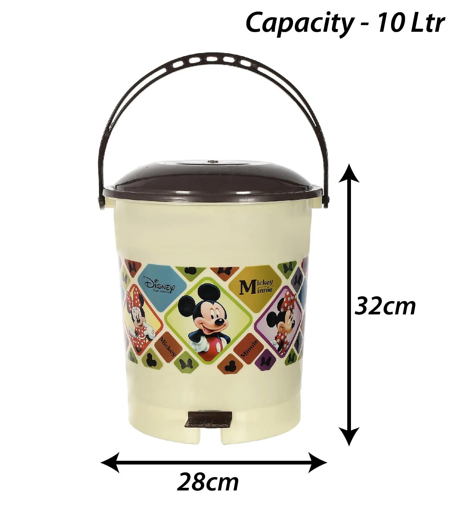 Kuber Industries Multiuses Mickey Mouse Print Plastic Dustbin For Home, Kitchen, Office, Bathroom With Swing Lid 10 Litre (Cream) 52KM3974