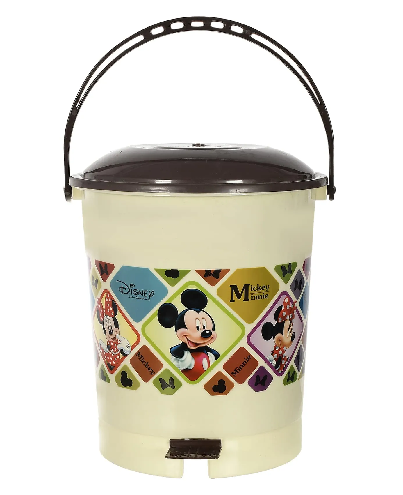 Kuber Industries Multiuses Mickey Mouse Print Plastic Dustbin For Home, Kitchen, Office, Bathroom With Swing Lid 10 Litre (Cream) 52KM3974