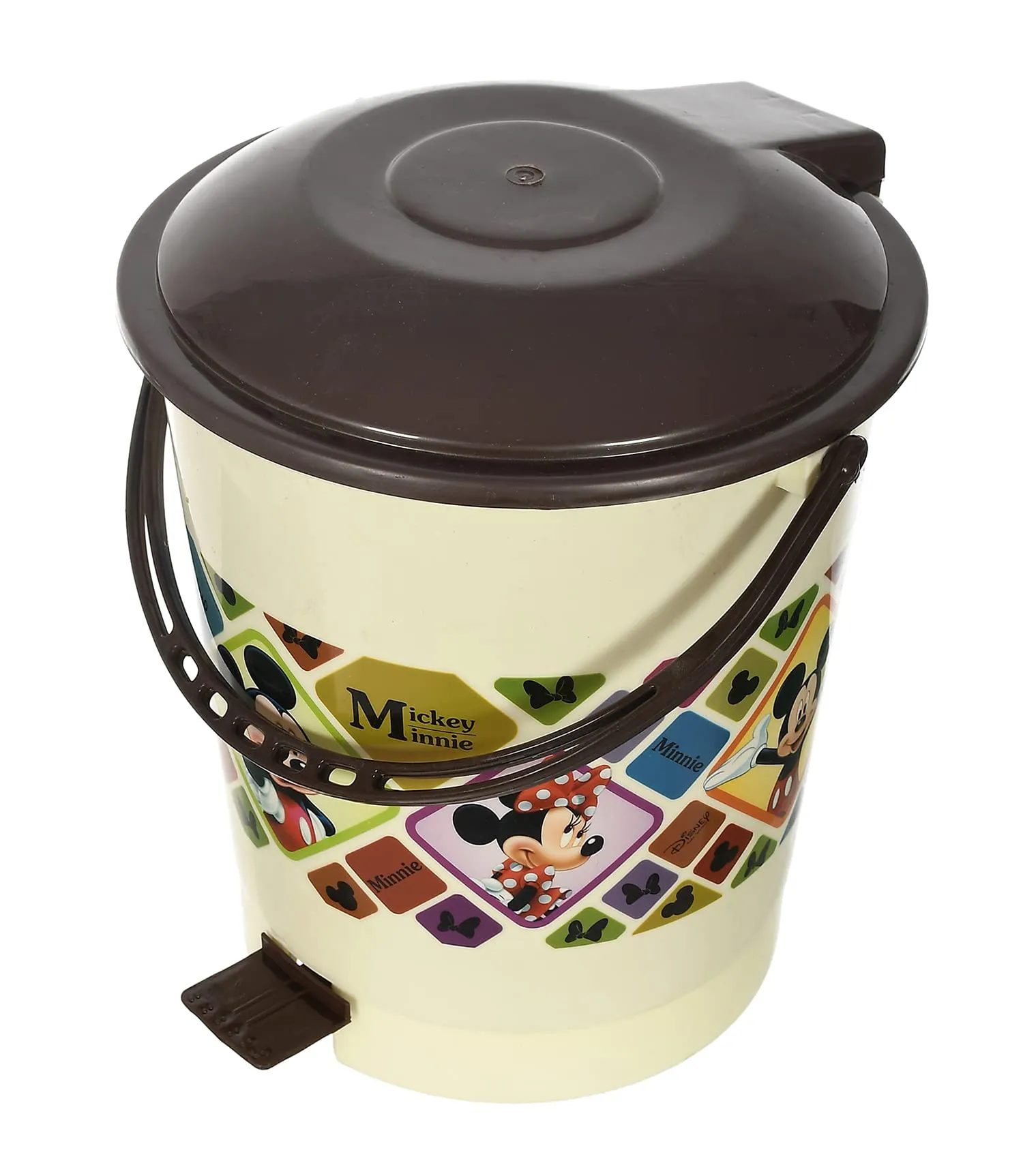 Kuber Industries Multiuses Mickey Mouse Print Plastic Dustbin For Home, Kitchen, Office, Bathroom With Swing Lid 10 Litre (Cream) 52KM3974