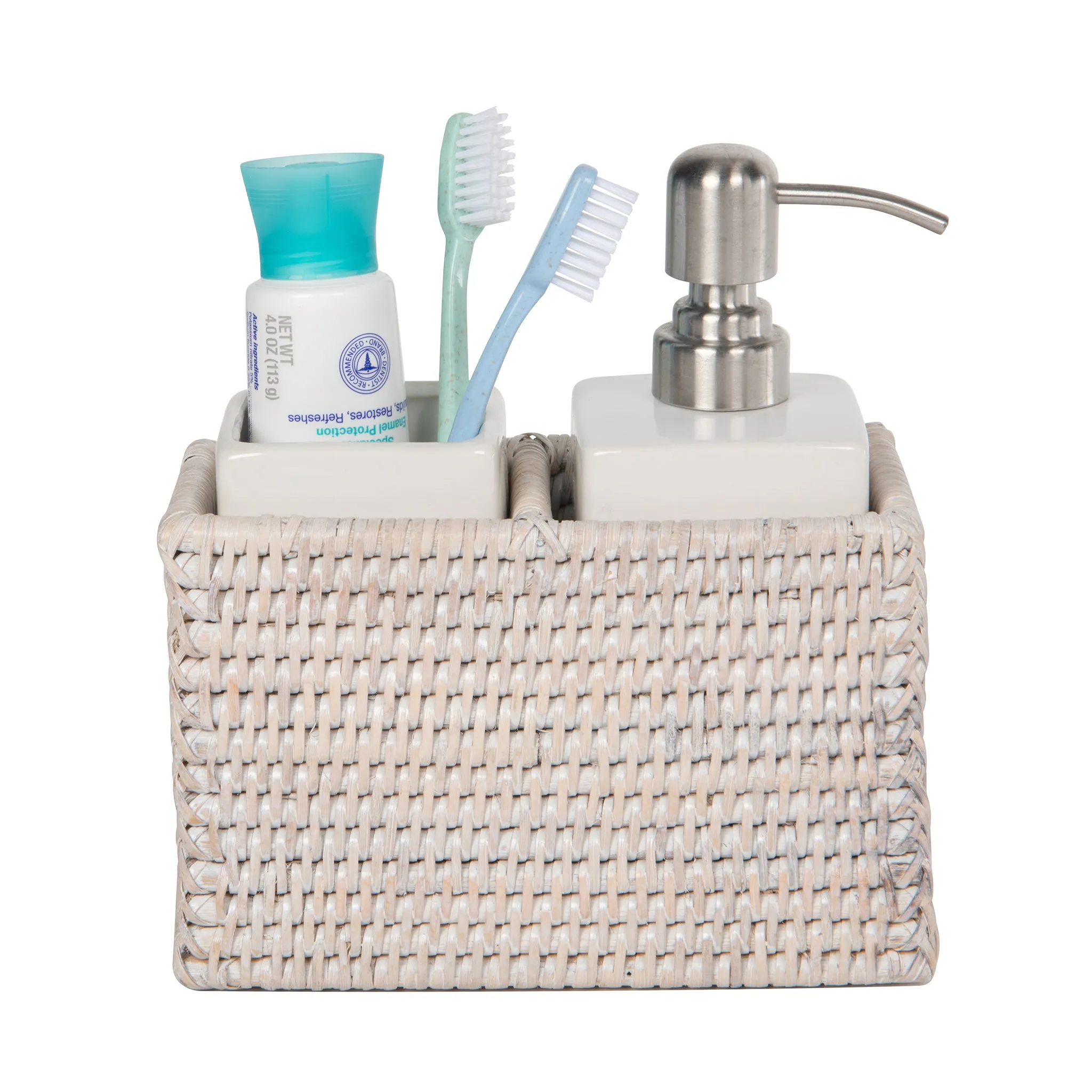 La Jolla Rattan Soap Dispenser and Tumbler and Tootbrush Holder Set