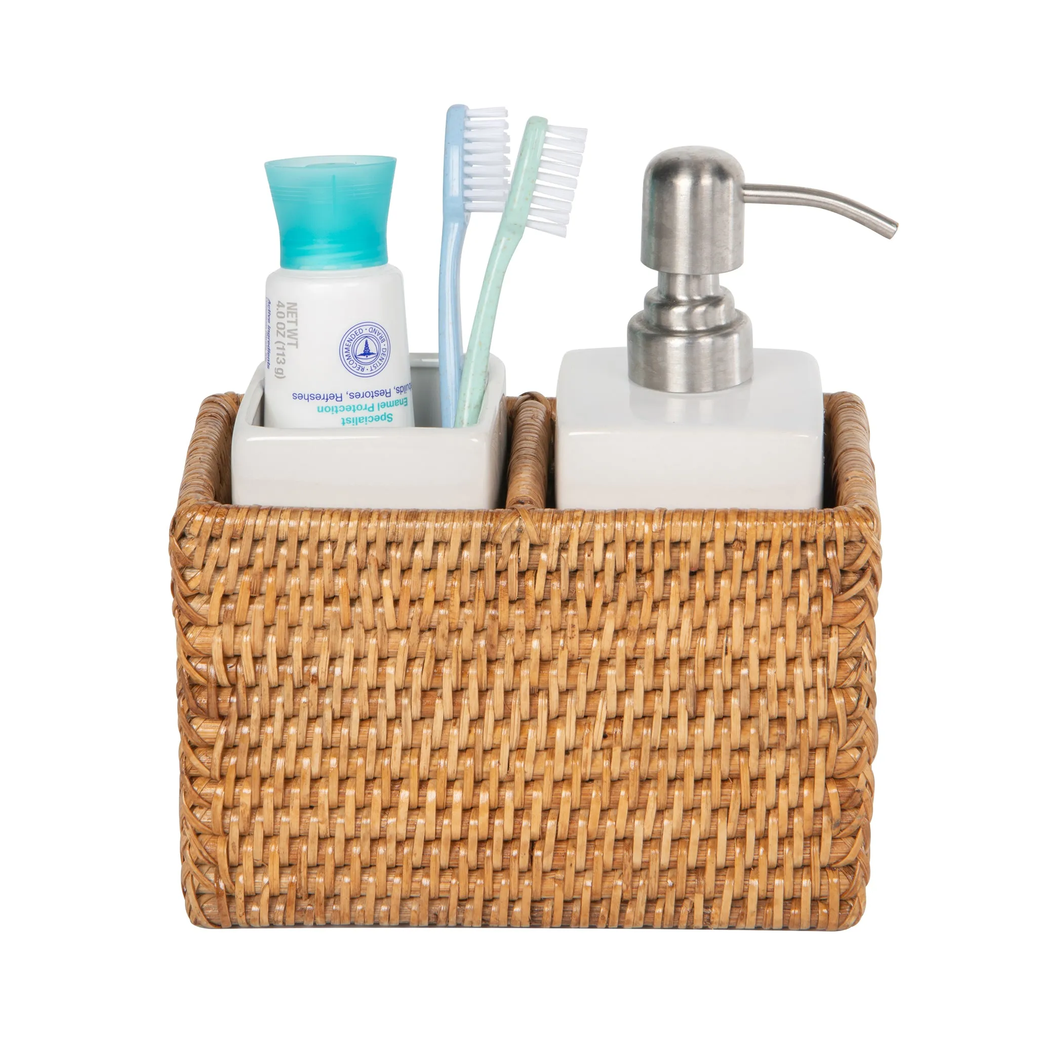 La Jolla Rattan Soap Dispenser and Tumbler and Tootbrush Holder Set