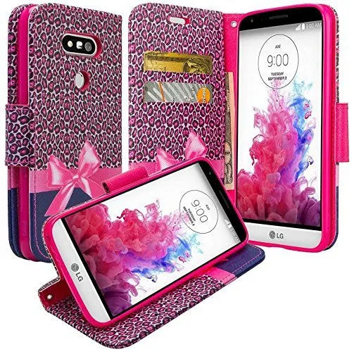 LG G5 Case, Wrist Strap Pu Leather Magnetic Flip Fold[Kickstand] Wallet Case with ID and Card Slots for LG G 5 - Cheetah Prints