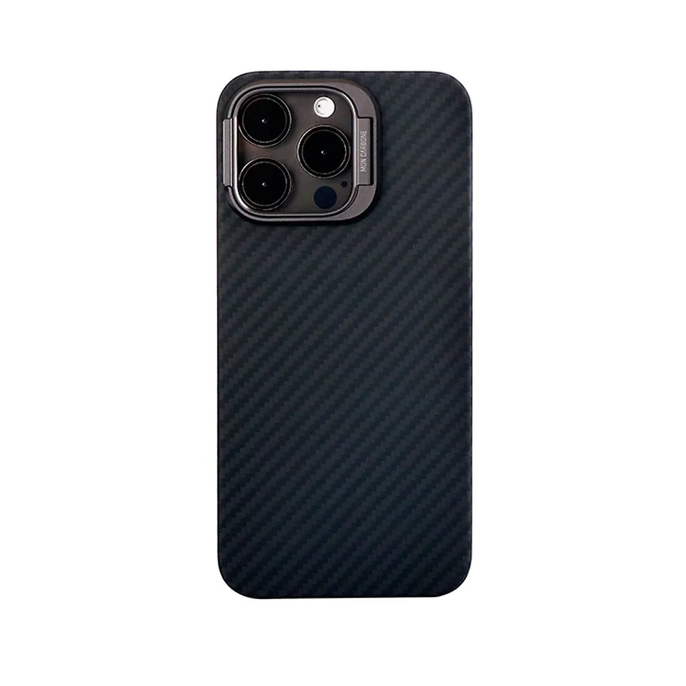 Magnetic Ballistic Fiber Case for iPhone 15 with Kick-Stand - Matte Black