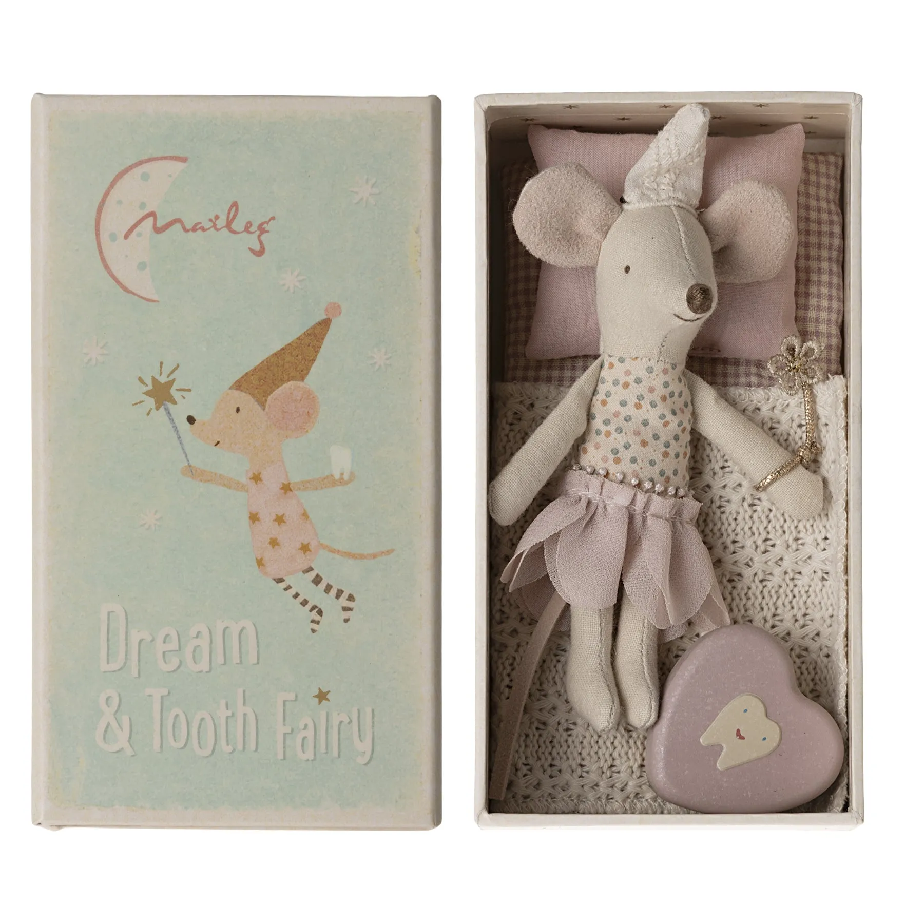 Maileg Tooth fairy mouse, Little sister in matchbox