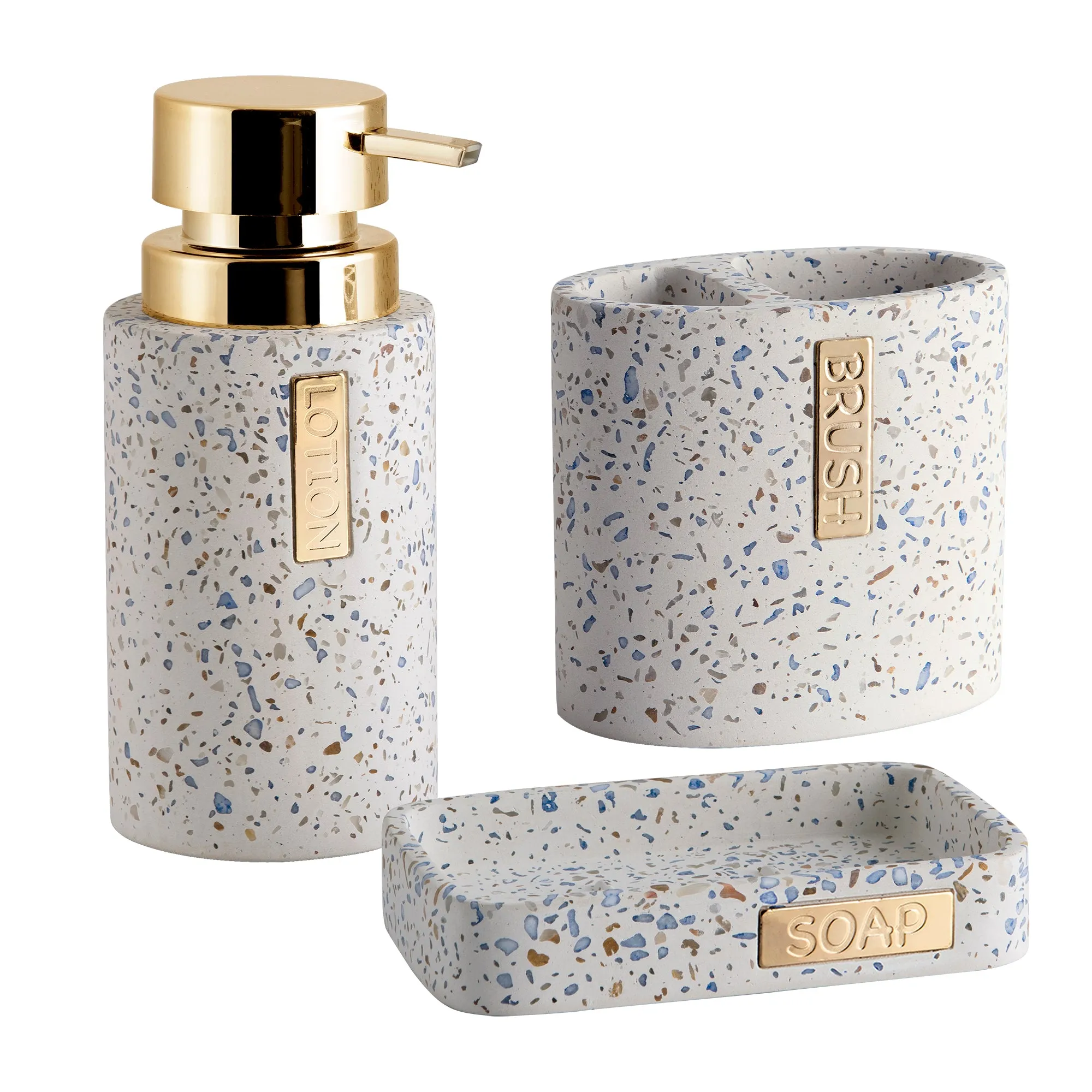 Mainstays 3 Piece Terrazzo with Gold Plate Cement Bath Accessory Set