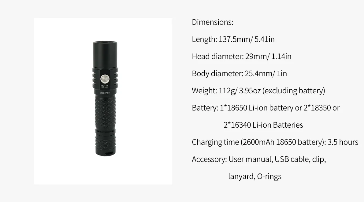 MecArmy MOT10 1000 Lumen CREE XPL-HI V3 LED USB Rechargeable Flashlight and Powerbank