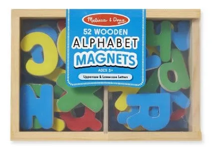 MELISSA & DOUG  Magnetic Wooden Alphabet: 52 brightly colored magnetic letters in a handy wooden case for easy storage and on-the-go play. Ideal for letter recognition, matching, and stenciling - 448