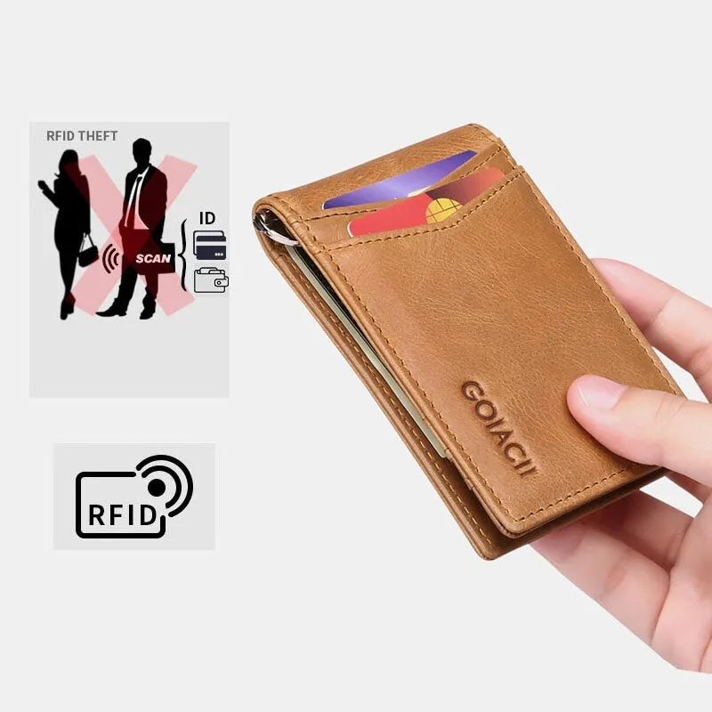 Men Genuine Leather Bifold Multi-card Slot Card Holder Casual RFID Anti-magnetic Short Coin Purse Wallets