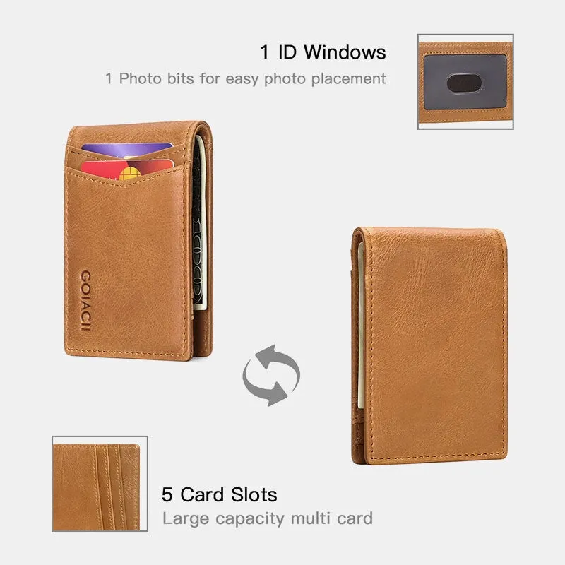 Men Genuine Leather Bifold Multi-card Slot Card Holder Casual RFID Anti-magnetic Short Coin Purse Wallets