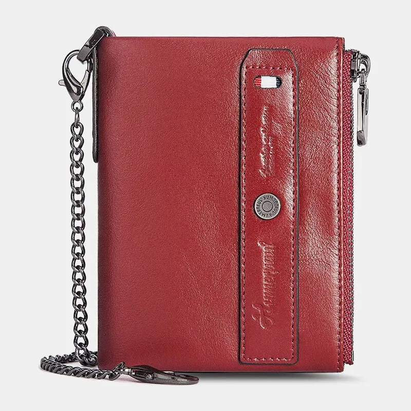 Men Genuine Leather Double Zipper Coin Purse RFID Anti-magnetic 8 Card Slot Case Wallet