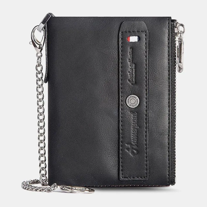 Men Genuine Leather Double Zipper Coin Purse RFID Anti-magnetic 8 Card Slot Case Wallet