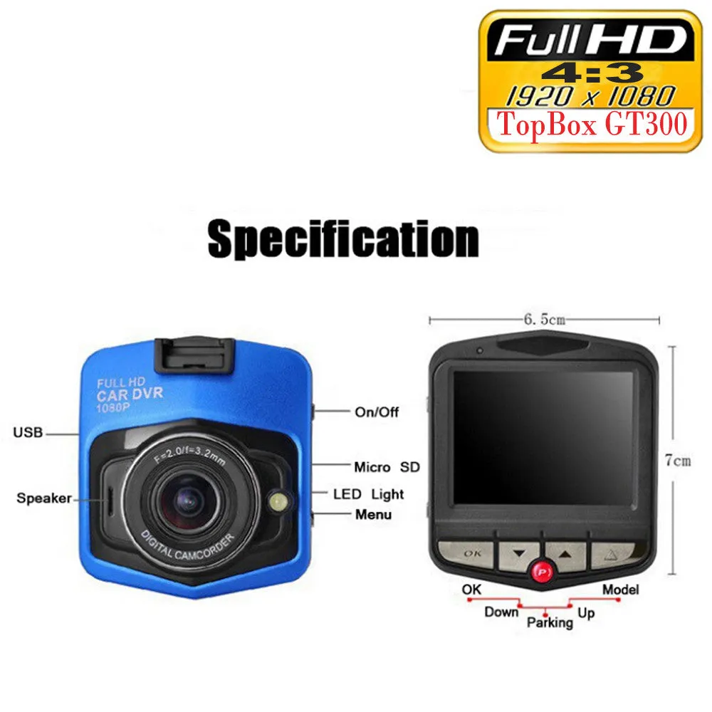 Mini Car DVR Camera Topbox GT300 Dashcam Full HD 1080P Video Registrator Recorder G-sensor Night Vision Dash Cam