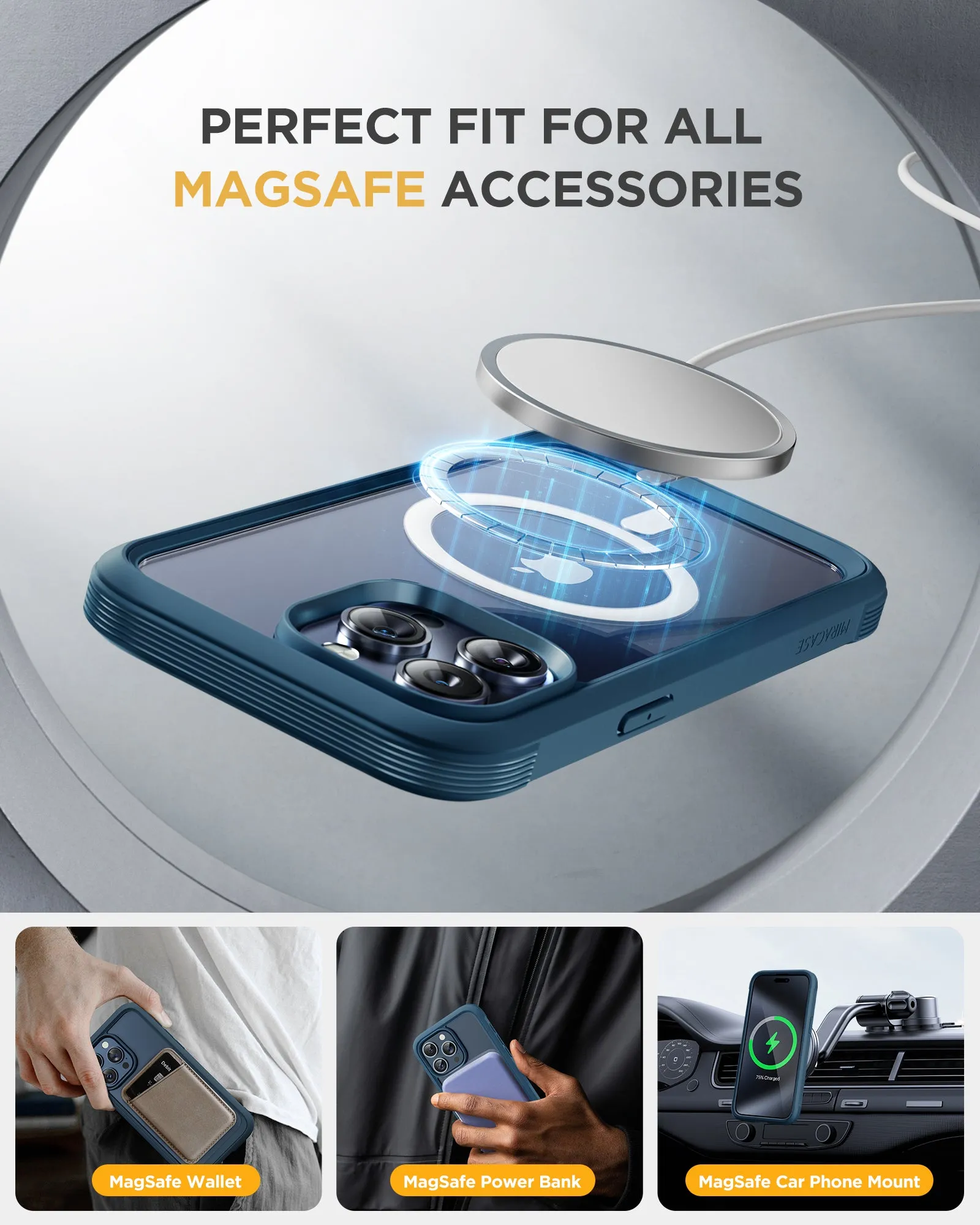 Miracase 360° Protection Case 9H Tempered Glass Phone Case with MagSafe for iPhone 15 Pro 6.1"