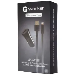 mWorks! (2.4-Amp) Car Adapter with 6-Ft Lightning 8-Pin MFi Cable - Black